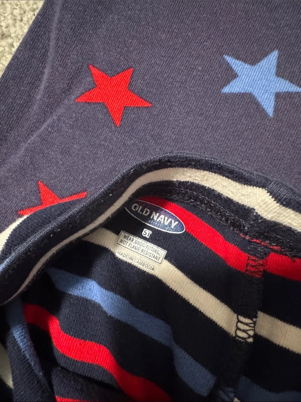 Old Navy Navy Pajama Set with Red, White and Blue Stars & Stripes